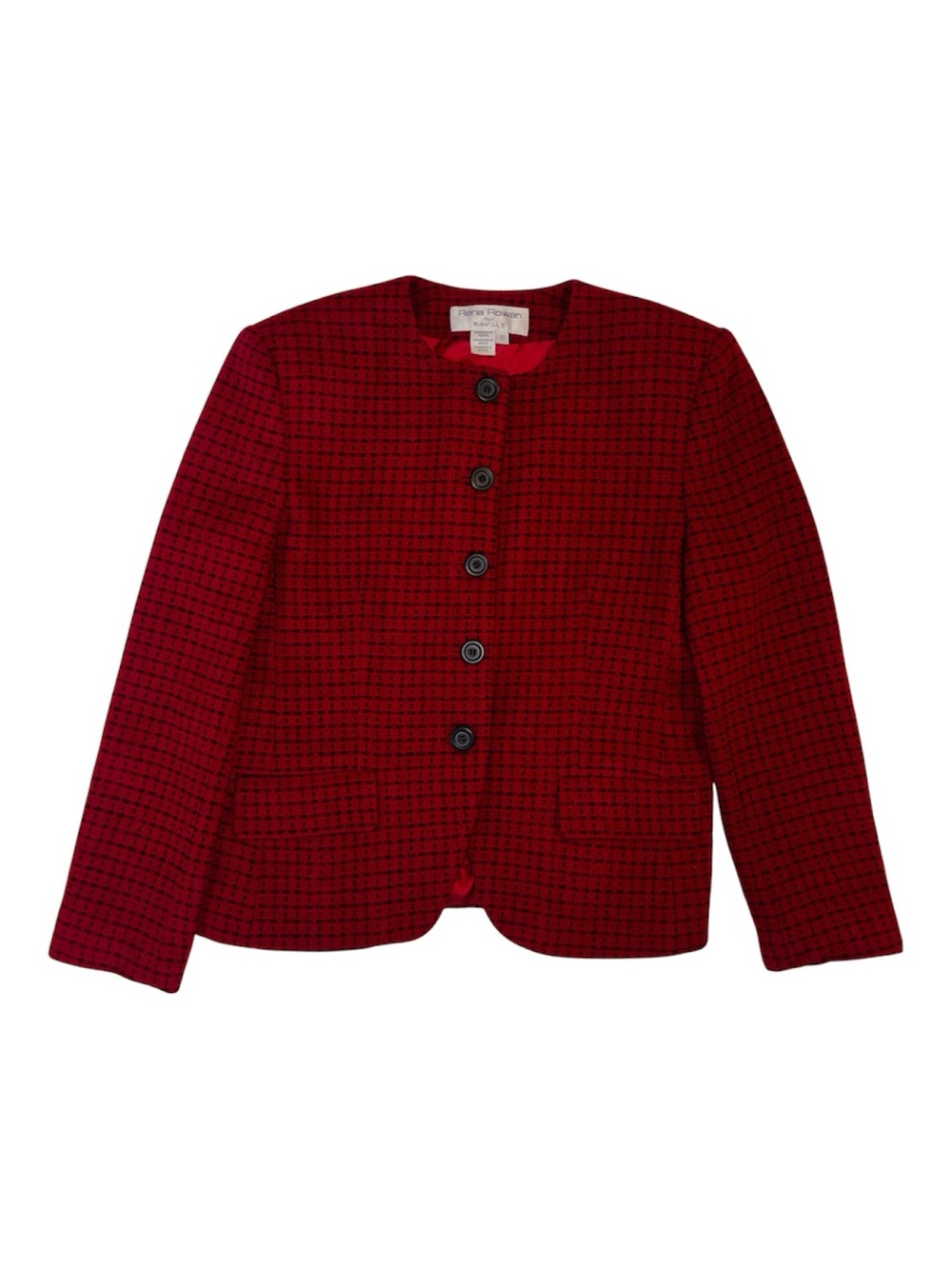 Rena Rowan Crimson Red & Black Checked 100% Wool Blazer